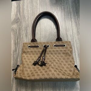 Dooney Bourke Small Tan & Brown Leather Tassel Shoulder Double Round Straps bag